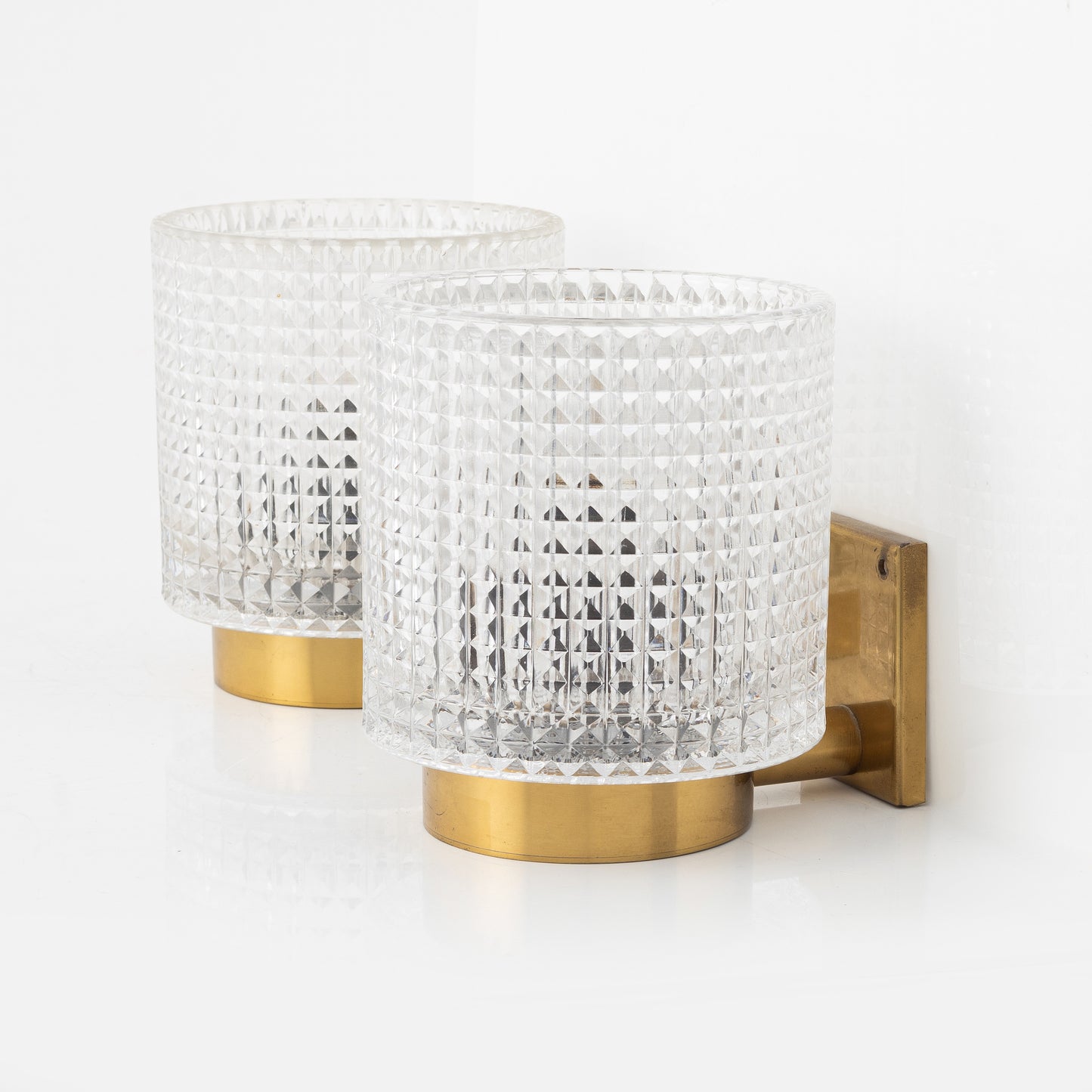 Carl Fagerlund for Orrefors Brass and Glass Pair of Sconces Sweden 1960