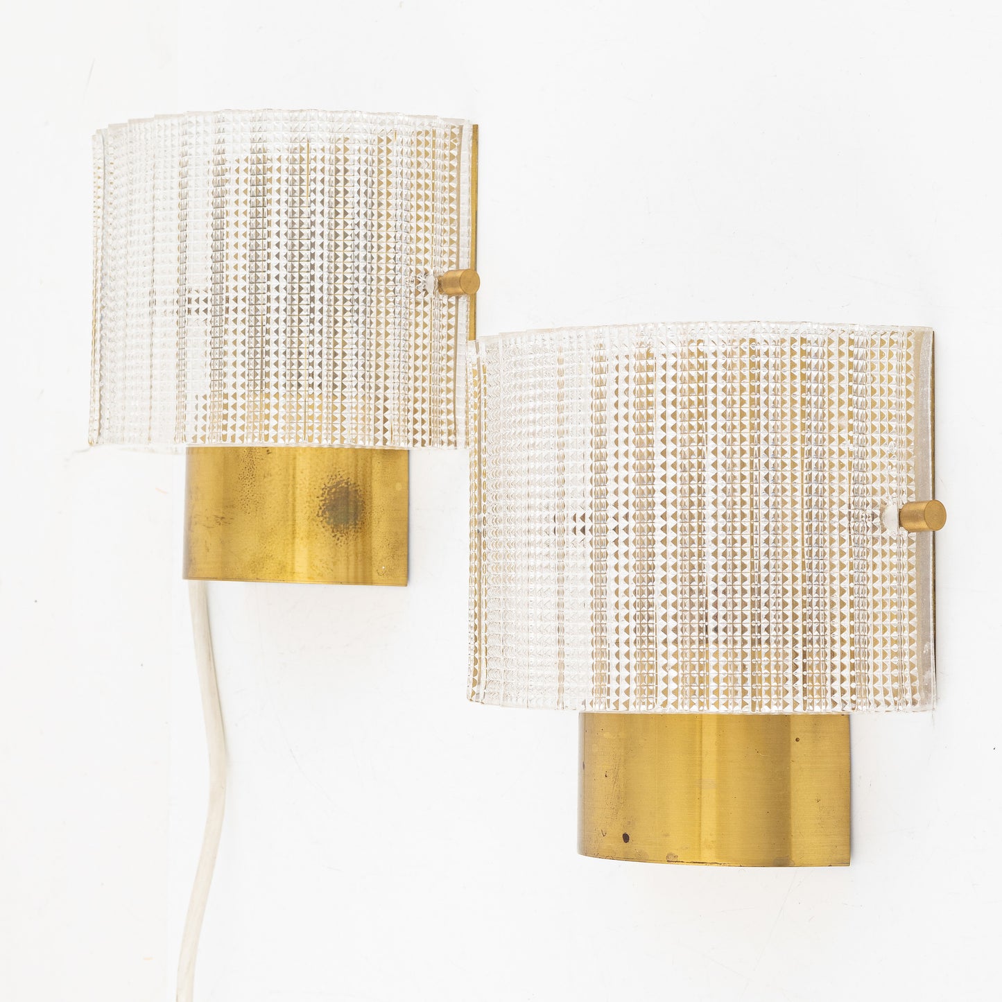 Carl Fagerlund wall lights pair Glass and Brass for Orrefors Sweden 1960