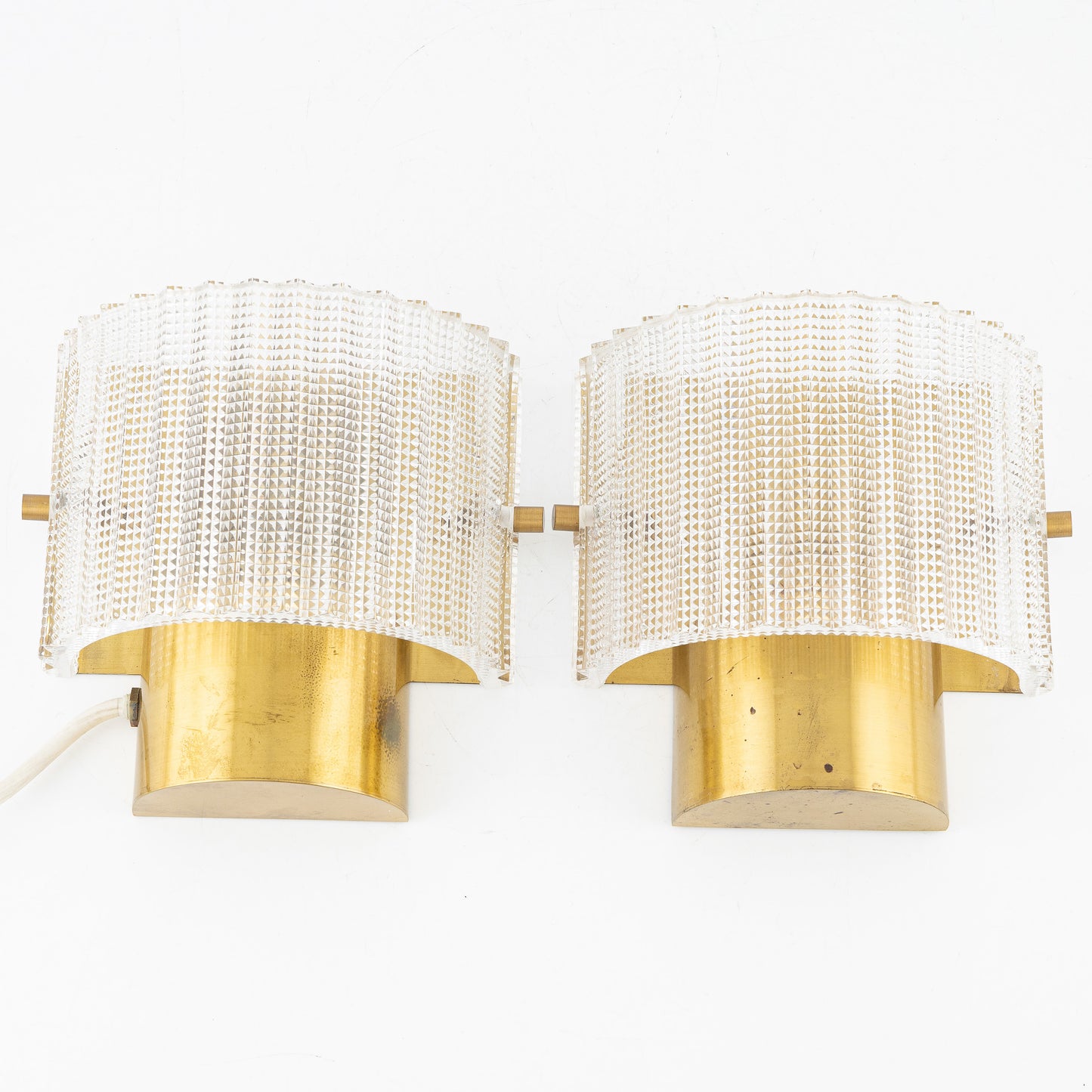 Carl Fagerlund wall lights pair Glass and Brass for Orrefors Sweden 1960