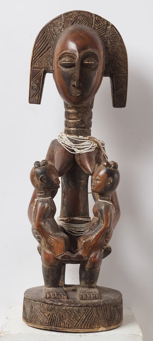 African Baule statue Mother with Childs, Ivory Coast mid  XXem