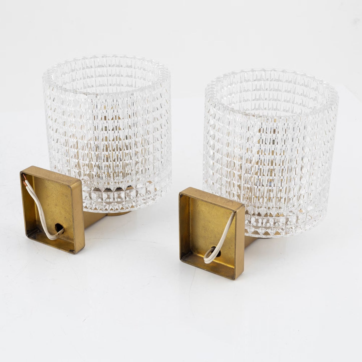 Carl Fagerlund for Orrefors Brass and Glass Pair of Sconces Sweden 1960