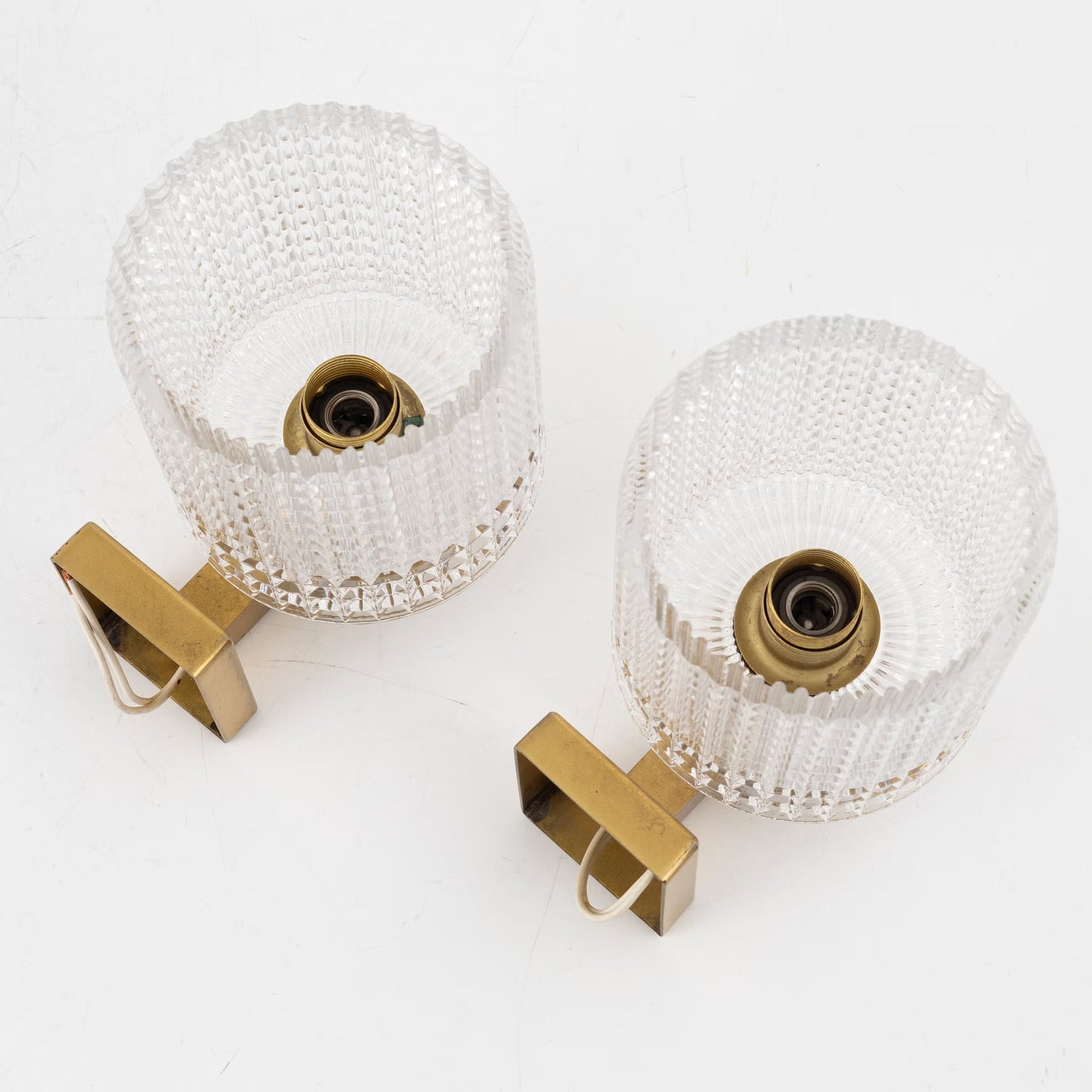 Carl Fagerlund for Orrefors Brass and Glass Pair of Sconces Sweden 1960