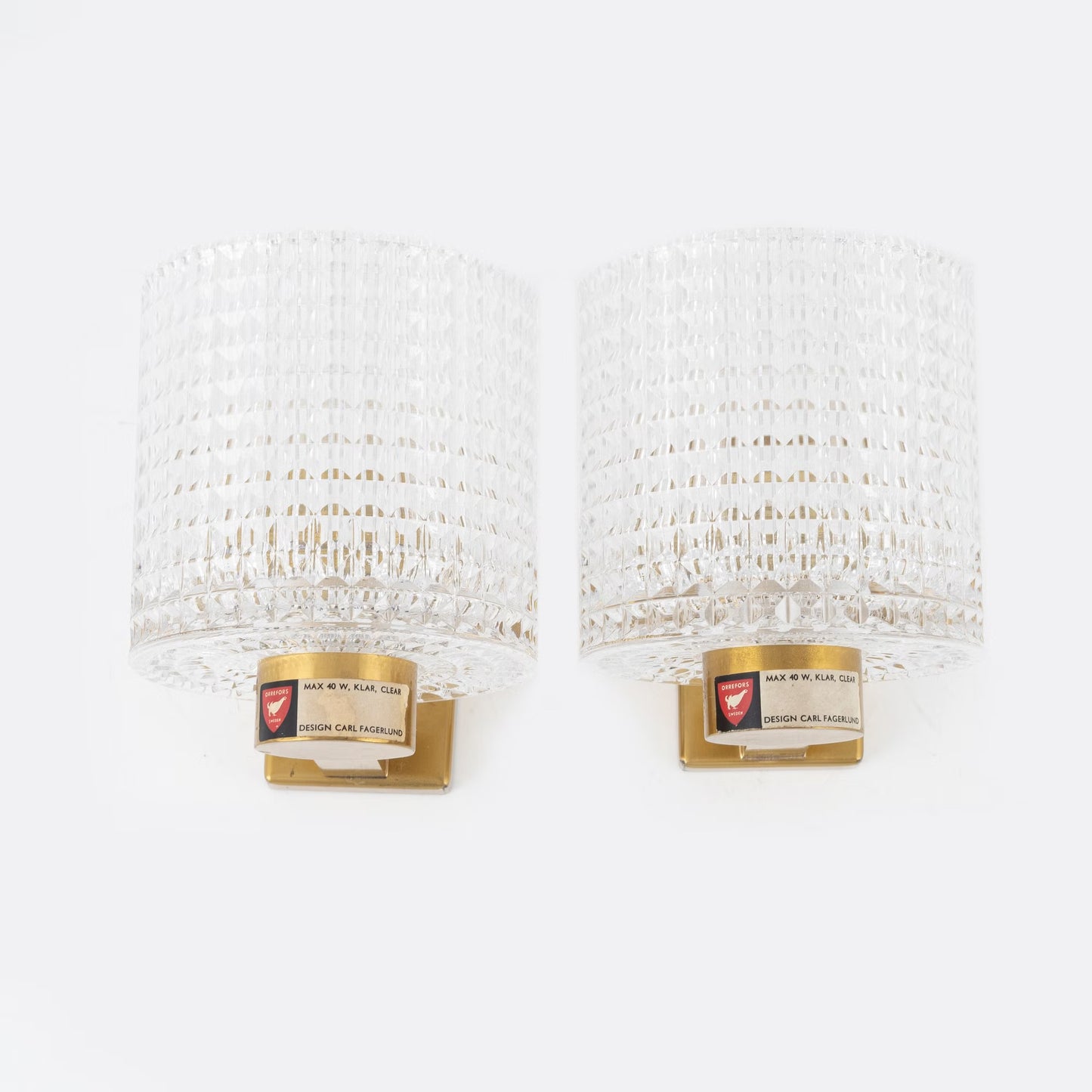 Carl Fagerlund for Orrefors Brass and Glass Pair of Sconces Sweden 1960