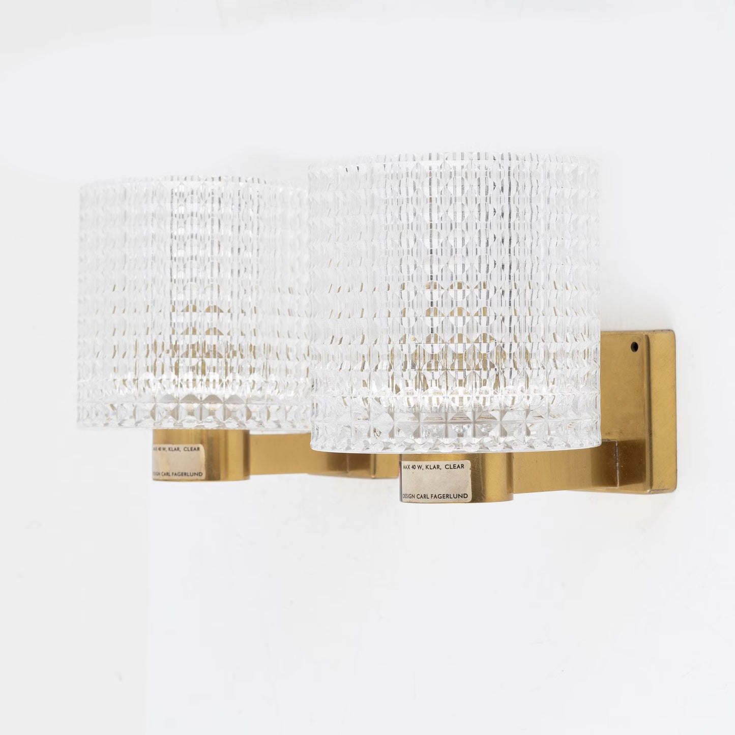 Carl Fagerlund for Orrefors Brass and Glass Pair of Sconces Sweden 1960