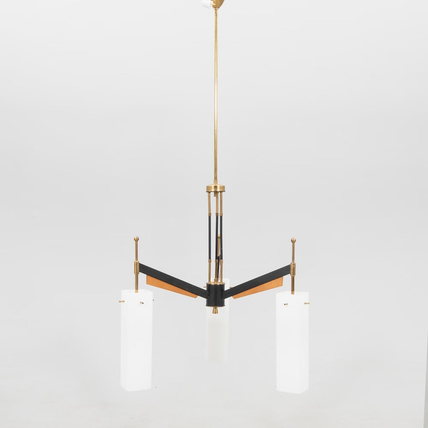 Stilnovo Chandelier 3 glass shade Italy 1960