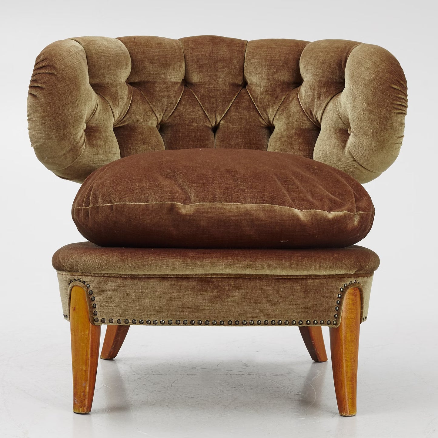 Otto Schulz Armchair Olive green velvet for Boët Sweden 1940