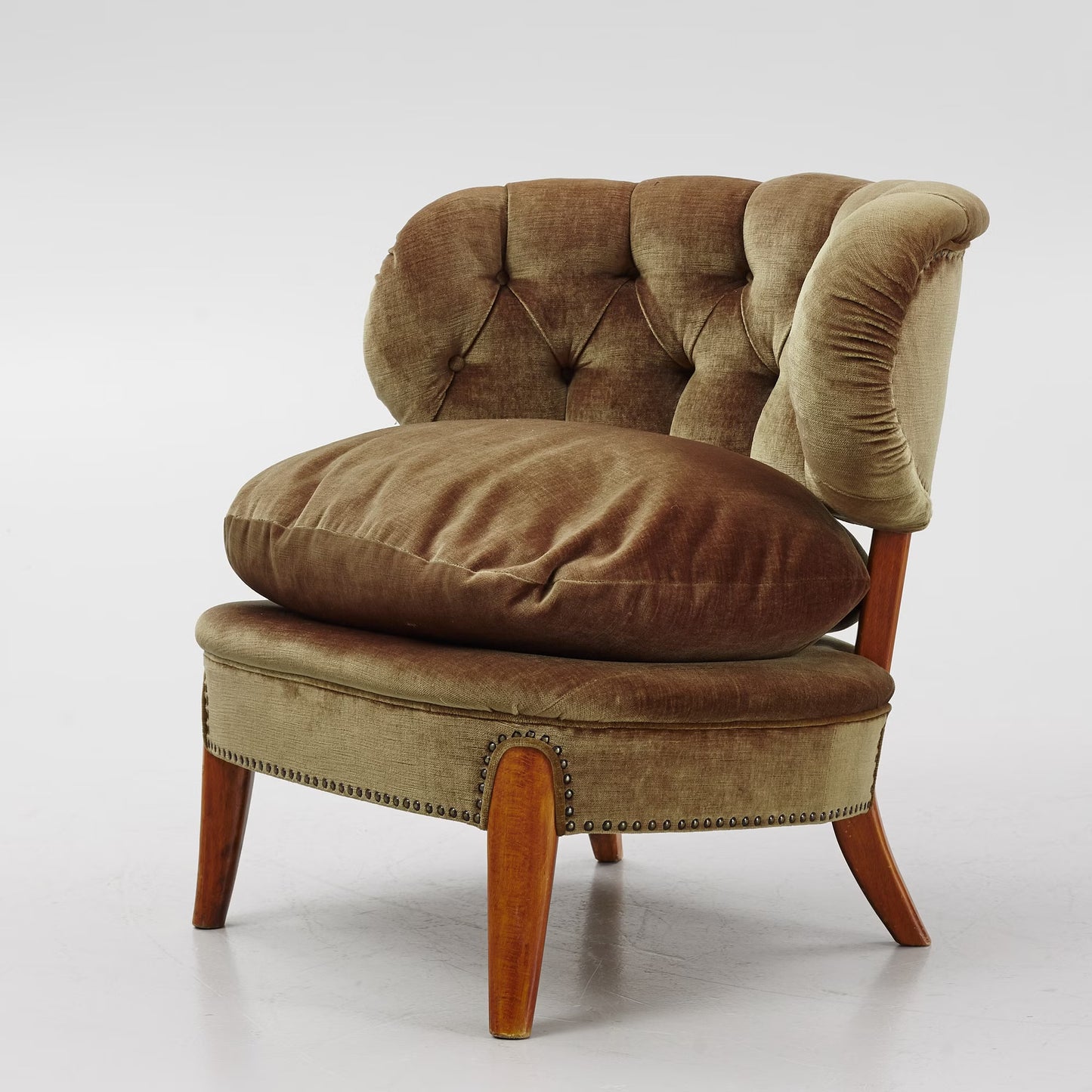 Otto Schulz Armchair Olive green velvet for Boët Sweden 1940