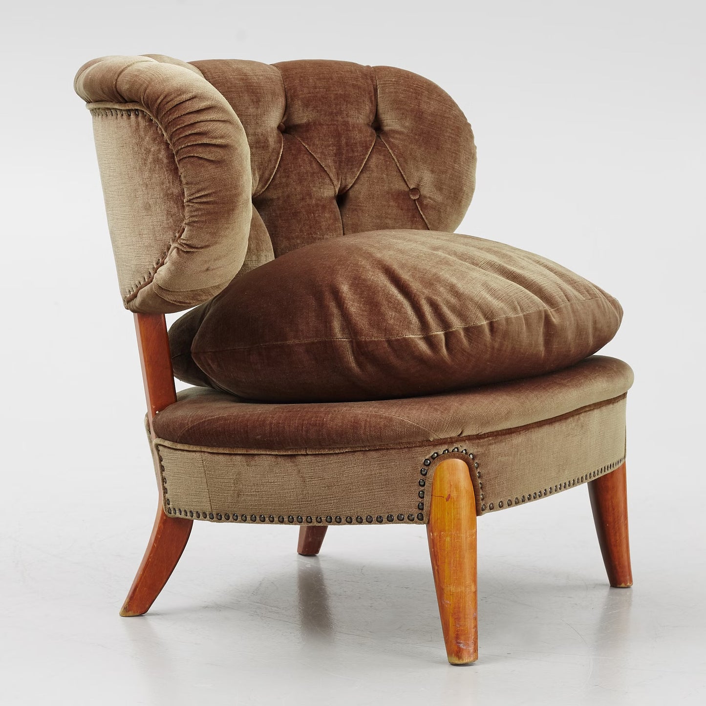 Otto Schulz Armchair Olive green velvet for Boët Sweden 1940