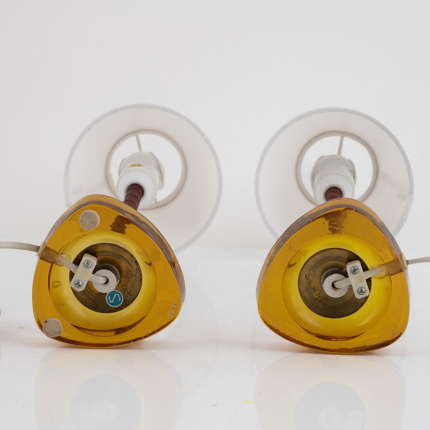 Nybro Armaturfabrik, Table Lamps, Brass, amber Glass, Sweden, 1960s