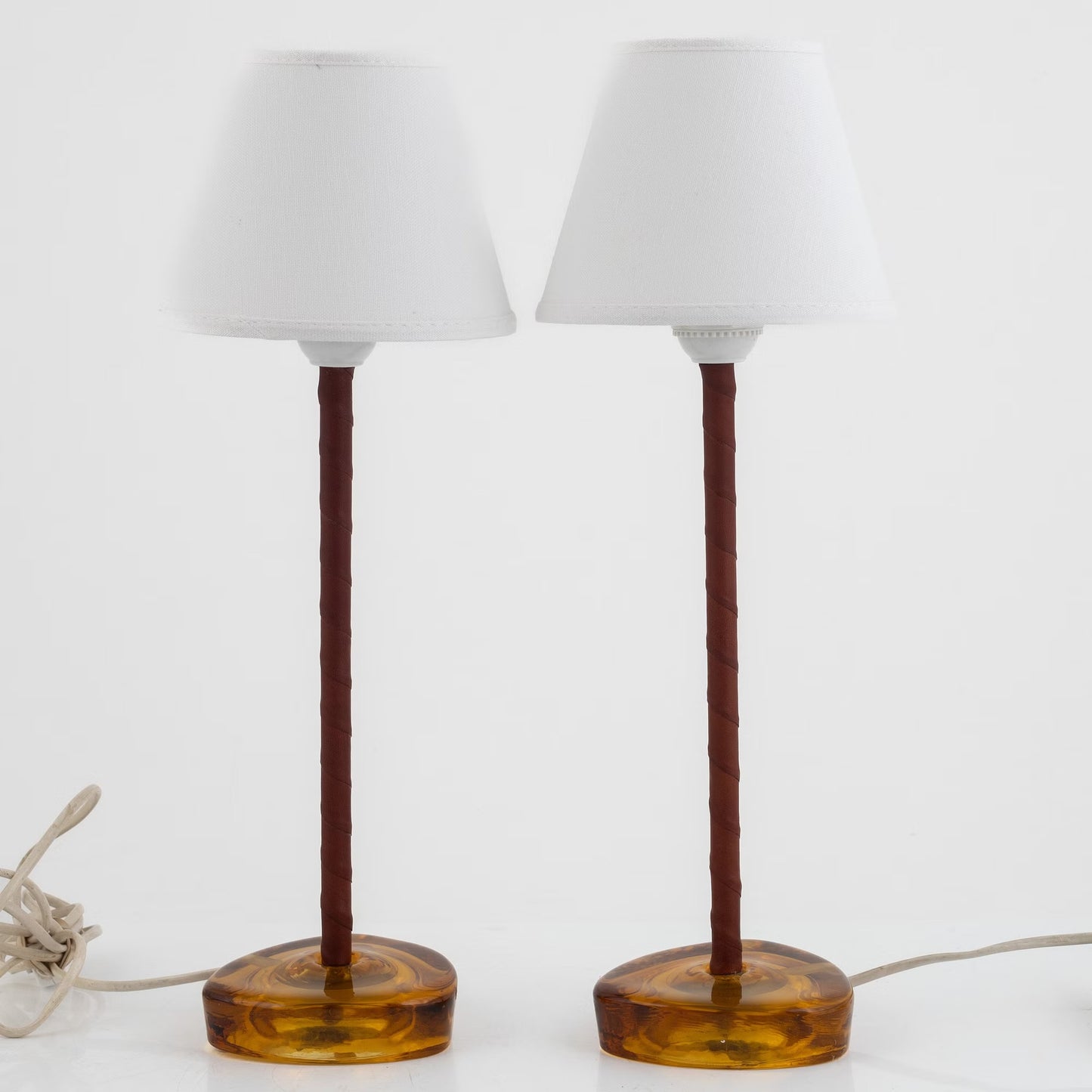 Nybro Armaturfabrik, Table Lamps, Brass, amber Glass, Sweden, 1960s