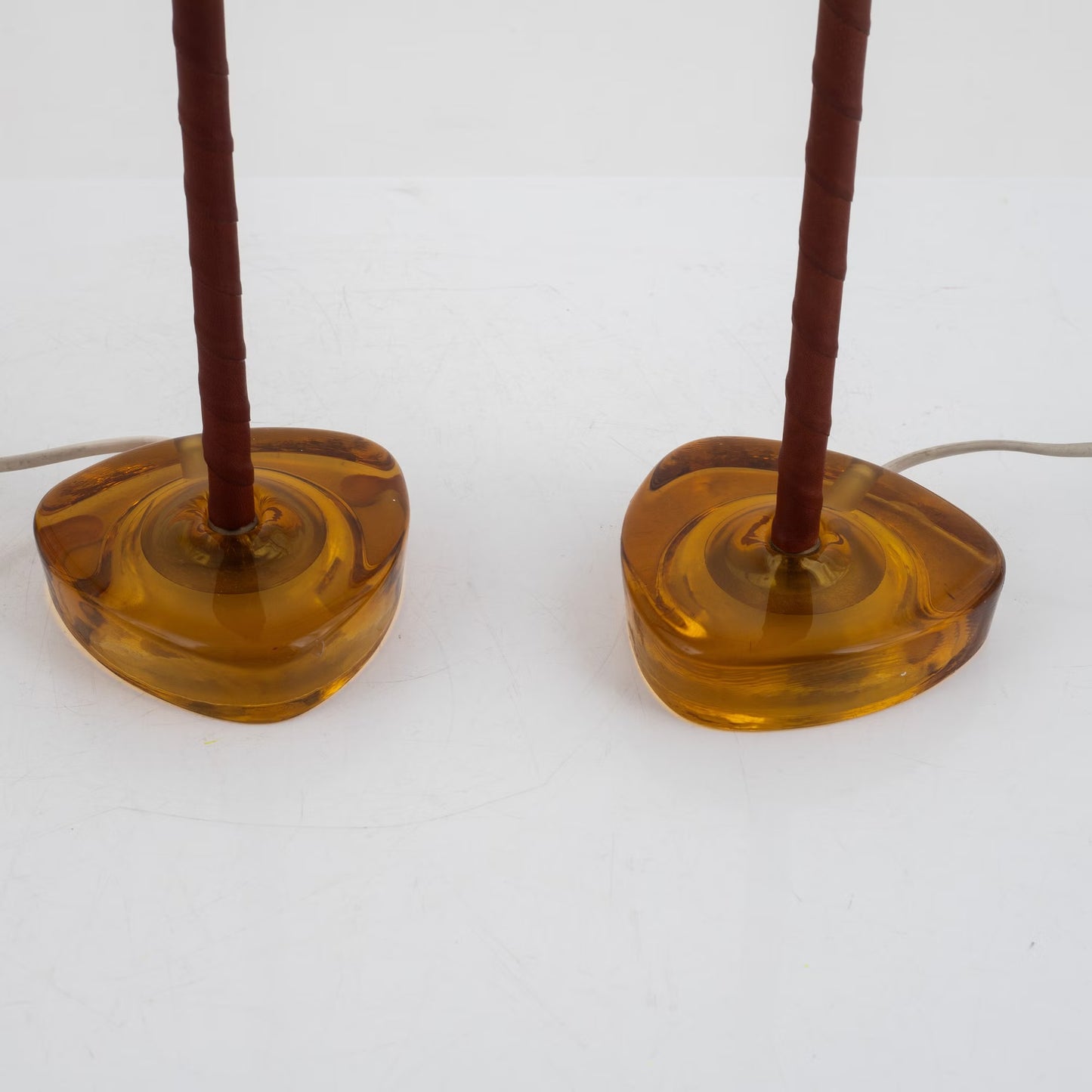 Nybro Armaturfabrik, Table Lamps, Brass, amber Glass, Sweden, 1960s