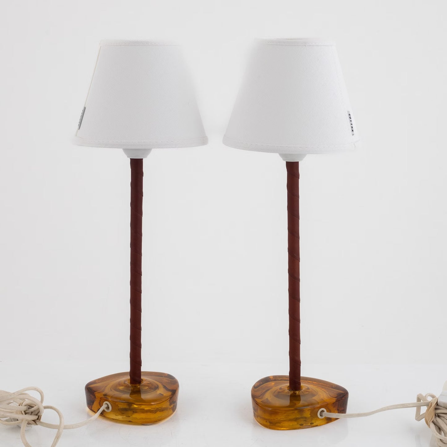 Nybro Armaturfabrik, Table Lamps, Brass, amber Glass, Sweden, 1960s