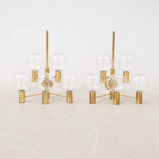 Hans-Agne Jakobsson Wall lamps clear glass and brass  a pair Sweden 1960