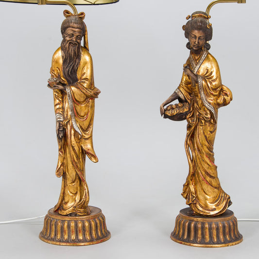 Table Lamps Gilded Pair, Usa 1950s