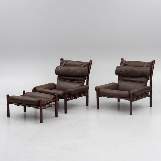 Arne Norell Armchair "Inca" and foot stool by Norell Möbel AB Sweden 1970