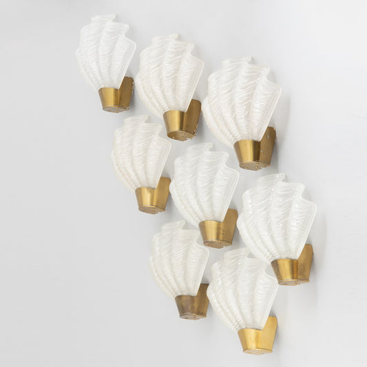 ASEA Skandia "Coquille" Brass and Glass Wall Lamps, Sweden 1940