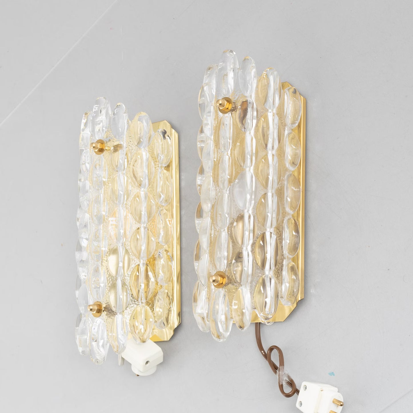 Carl Fagerlund sconces glass and brass for Orrefors Sweden 1960