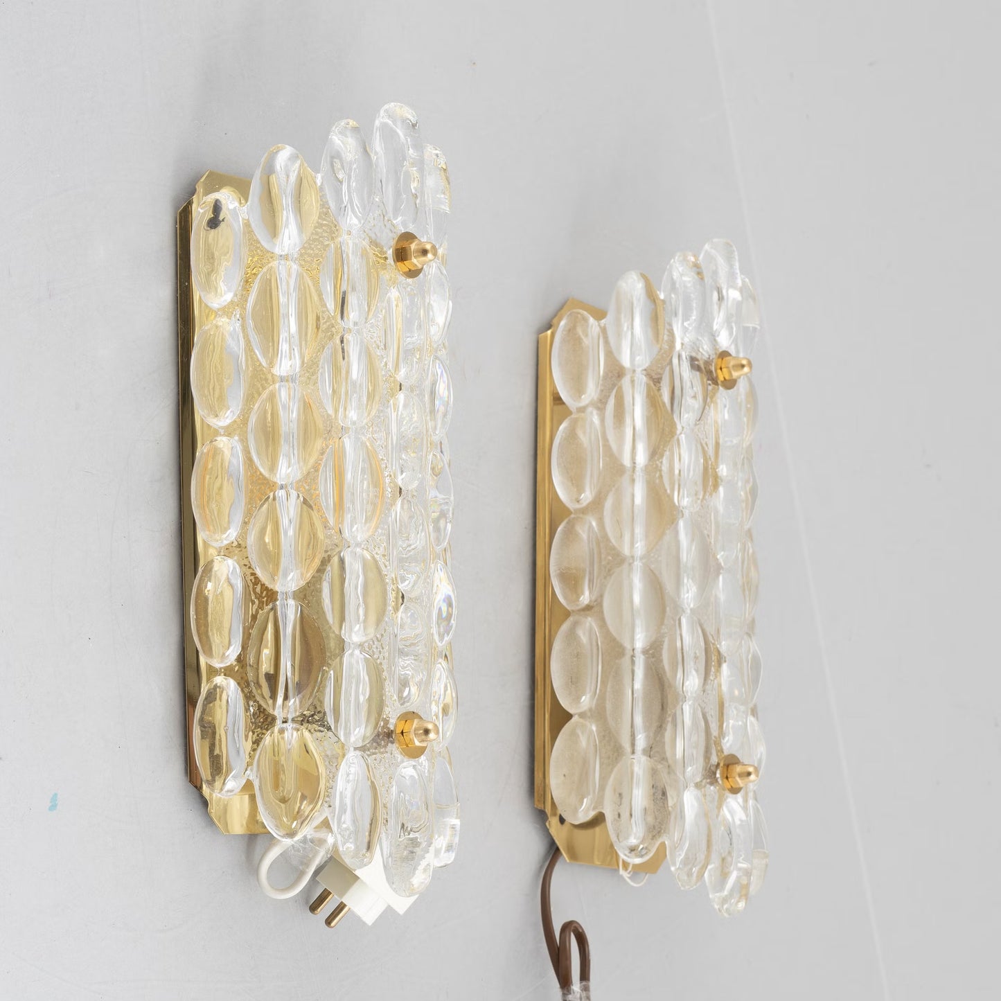 Carl Fagerlund sconces glass and brass for Orrefors Sweden 1960