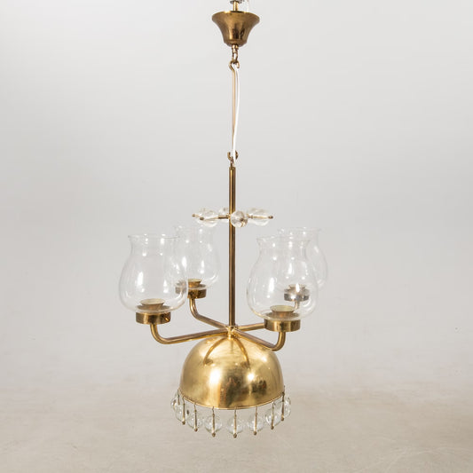 Erik Höglund chandelier Brass and Glass Sweden 1960