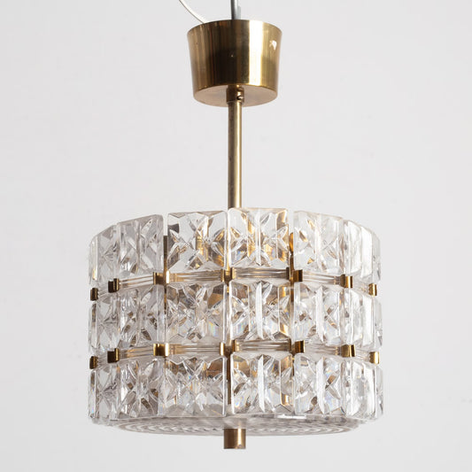 Carl Fagerlund Crystal Glass and Brass Pendant Light for Orrefors, Sweden, 1960
