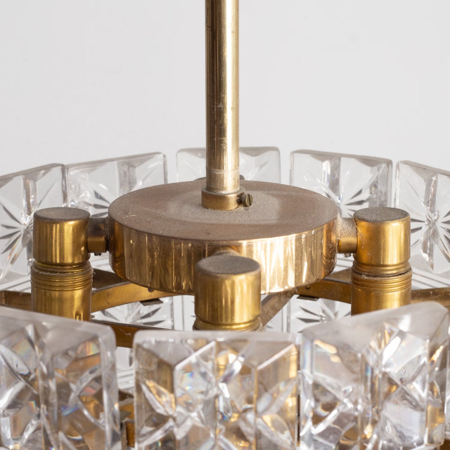 Carl Fagerlund Crystal Glass and Brass Pendant Light for Orrefors, Sweden, 1960
