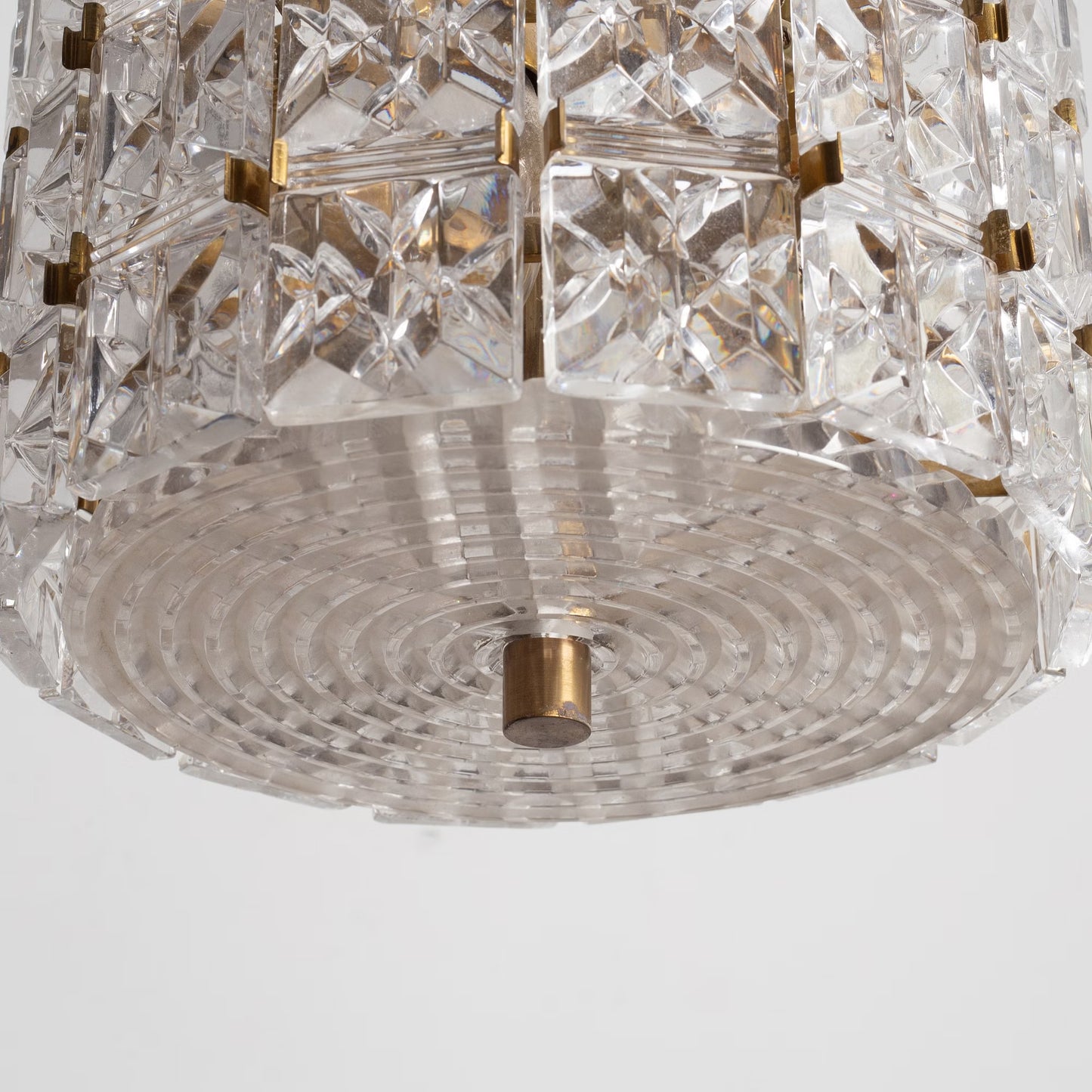Carl Fagerlund Crystal Glass and Brass Pendant Light for Orrefors, Sweden, 1960