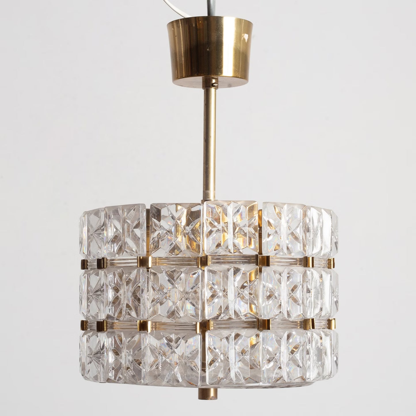 Carl Fagerlund Crystal Glass and Brass Pendant Light for Orrefors, Sweden, 1960