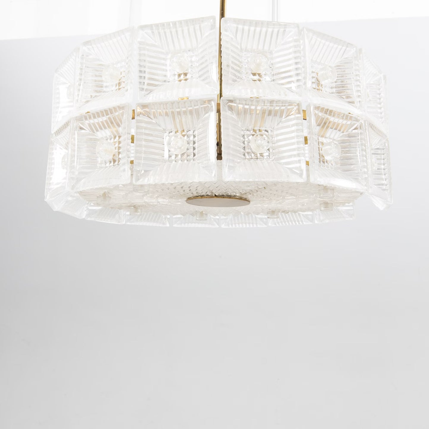 Carl Fagerlund Crystal Glass and Brass Pendant Light for Orrefors, Sweden, 1960