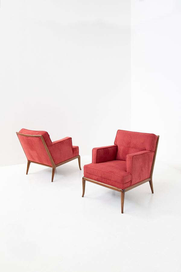 T.H Robsjohn-Gibbings armchairs for Widdicomb a Pair in walnut USA, 1950