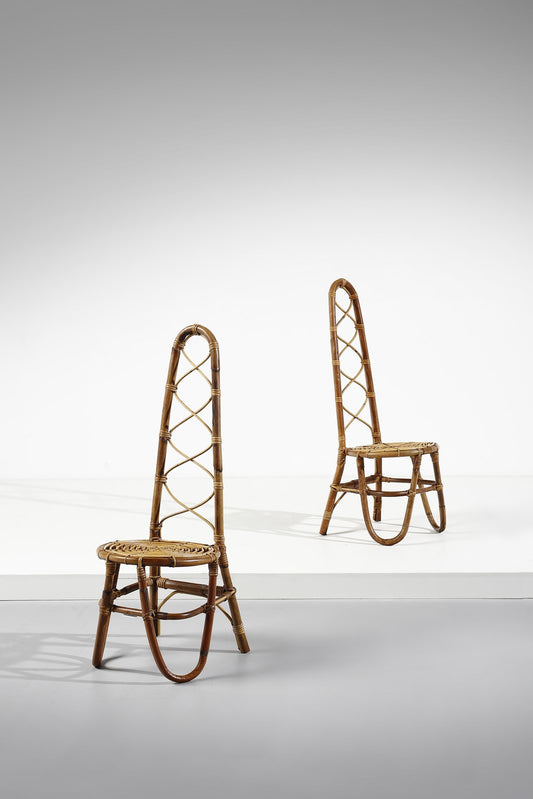 Sculptural Chair by Tito Agnoli Rattan and Bamboo, Italy, 1960