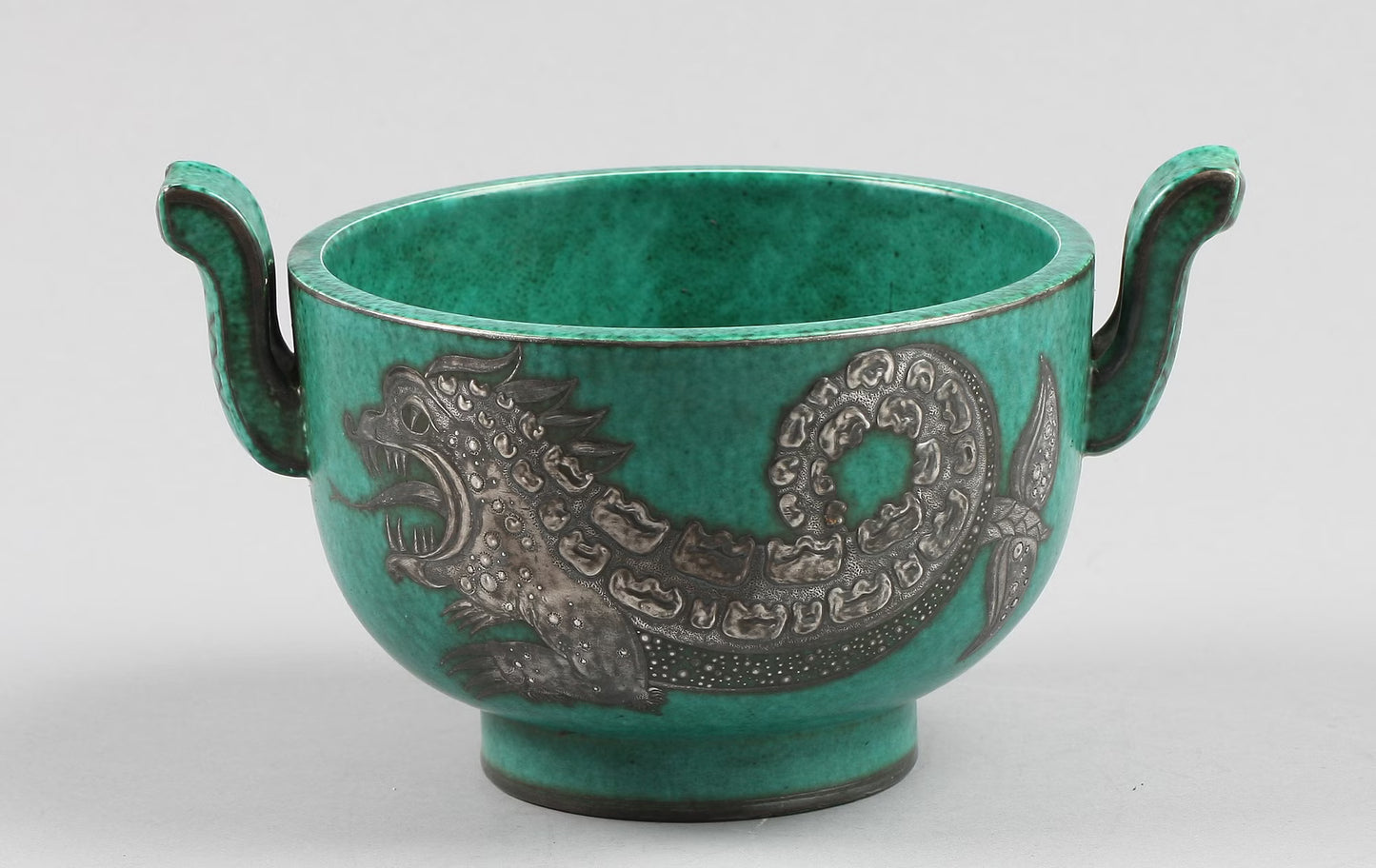 Wilhelm Kage Bowl Ceramic Silver 'Argenta' Gustavsberg Sweden 1950s Marked