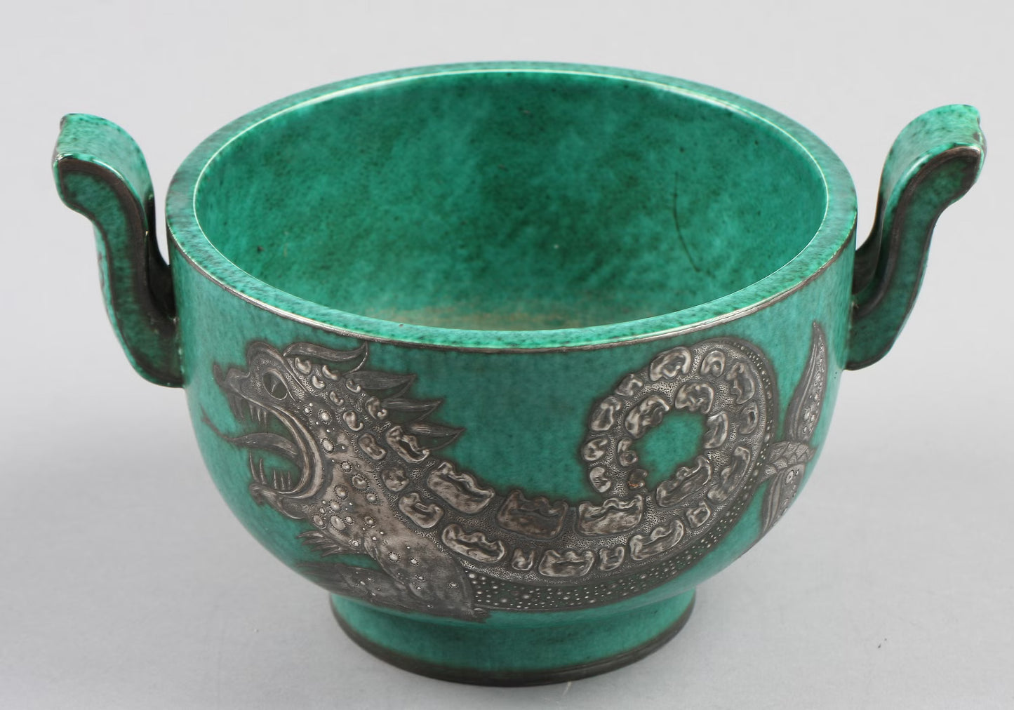 Wilhelm Kage Bowl Ceramic Silver 'Argenta' Gustavsberg Sweden 1950s Marked