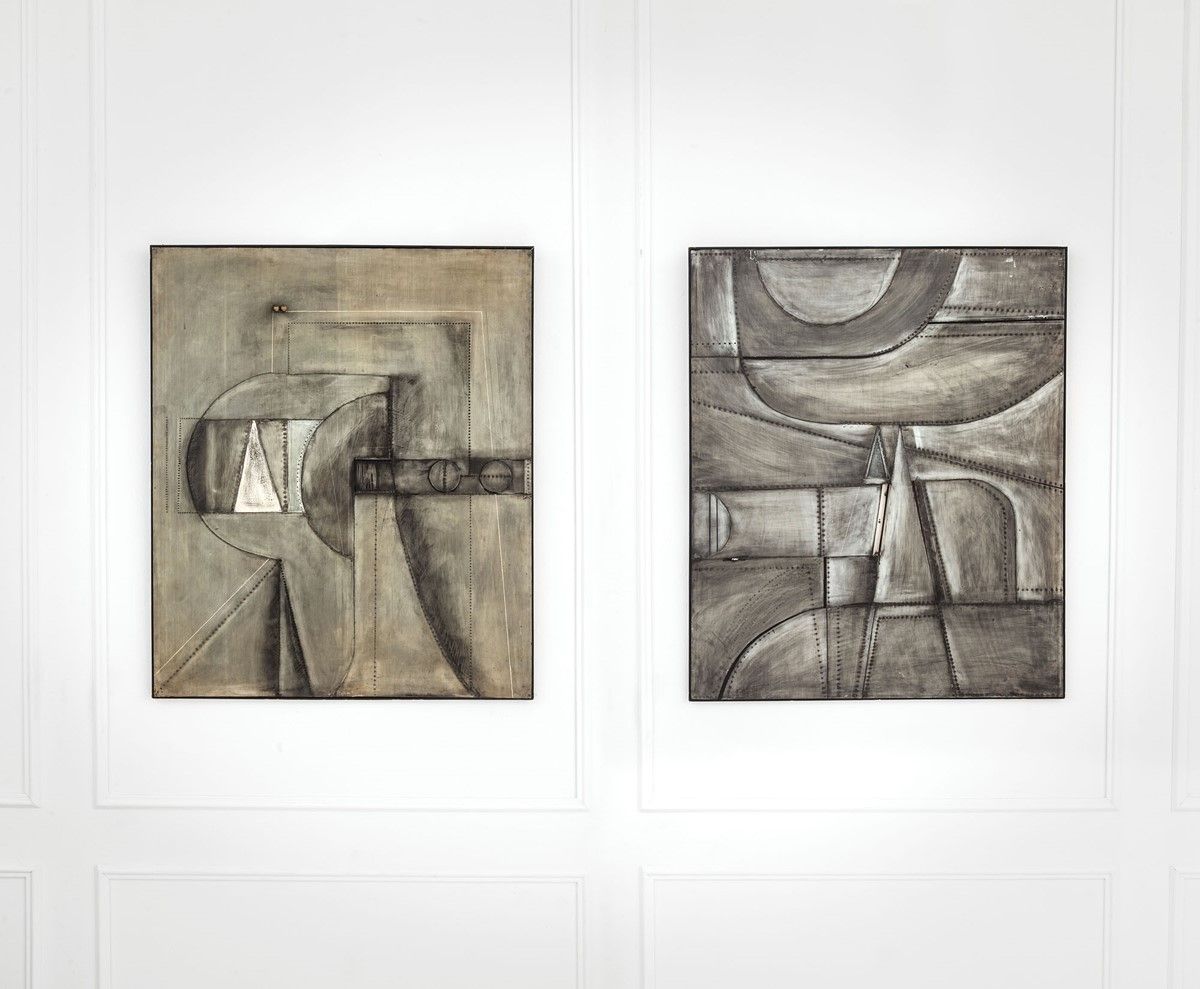 Nerone Ceccarelli, Rare Set of 2 Art panels, Metalli Serie, Italy, 1990s, Documented
