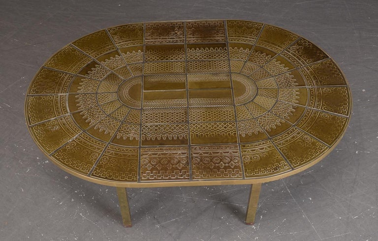 Bjorn Wiinblad Rare Ovale Ceramic Table Hand Made Tiles and Brass Sweden 1960