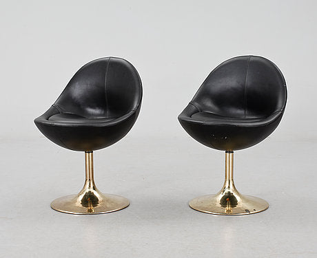 Pair of Italian Chair simili leather on Brass Base, Italy, 1970s