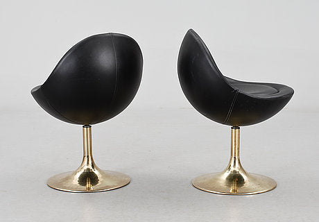 Pair of Italian Chair simili leather on Brass Base, Italy, 1970s