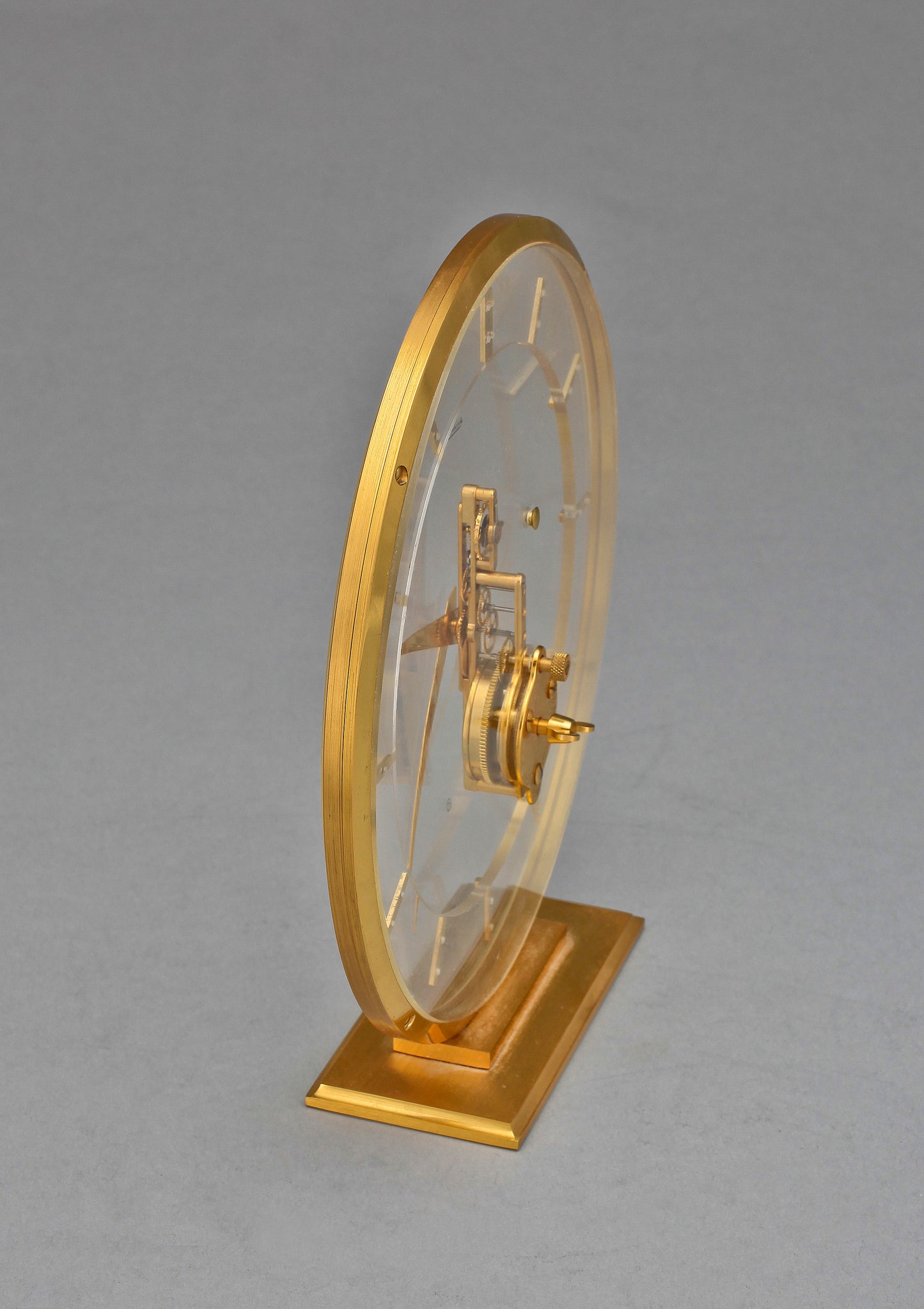 Jeager Lecoultre Rare Skeleton Clock Plexiglas and Brass. 8-Day Movement. Marked