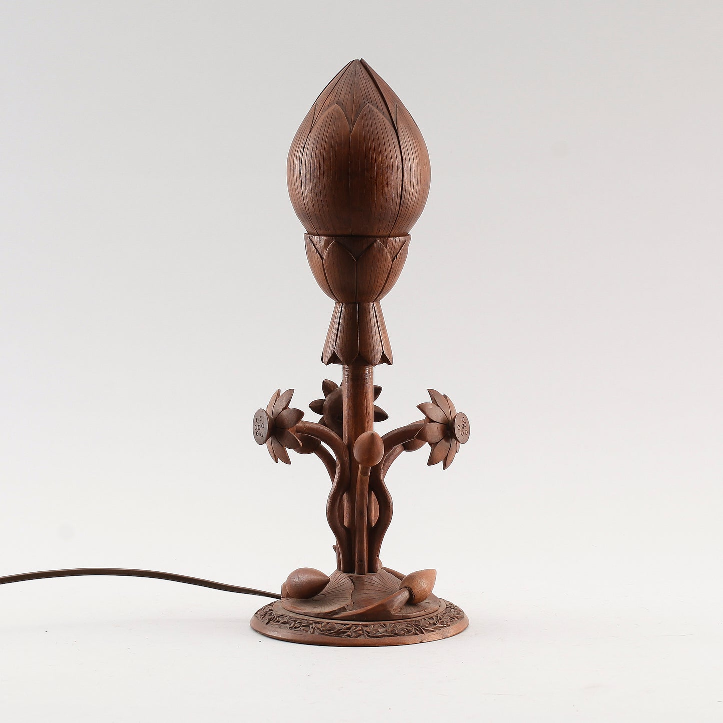 Arts and Crafts Teak Articulated Lamp in Shape of a Flower. Sweden 1950