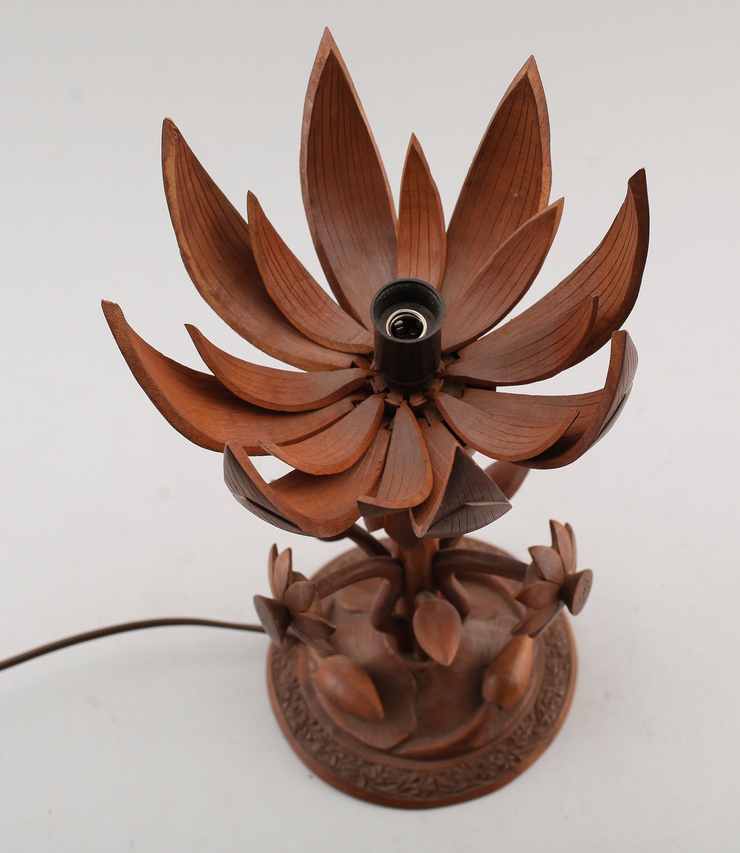 Arts and Crafts Teak Articulated Lamp in Shape of a Flower. Sweden 1950