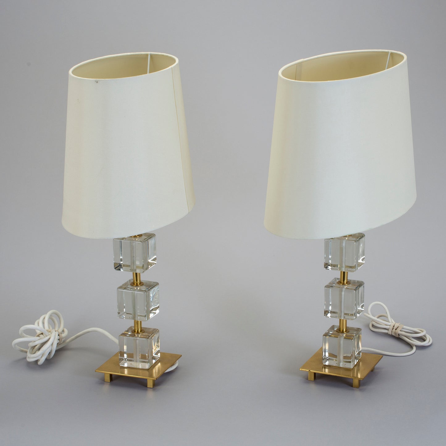 Glass and Brass Pair of Table Lamps by Malmo Metallvarufabrik, Sweden, 1960