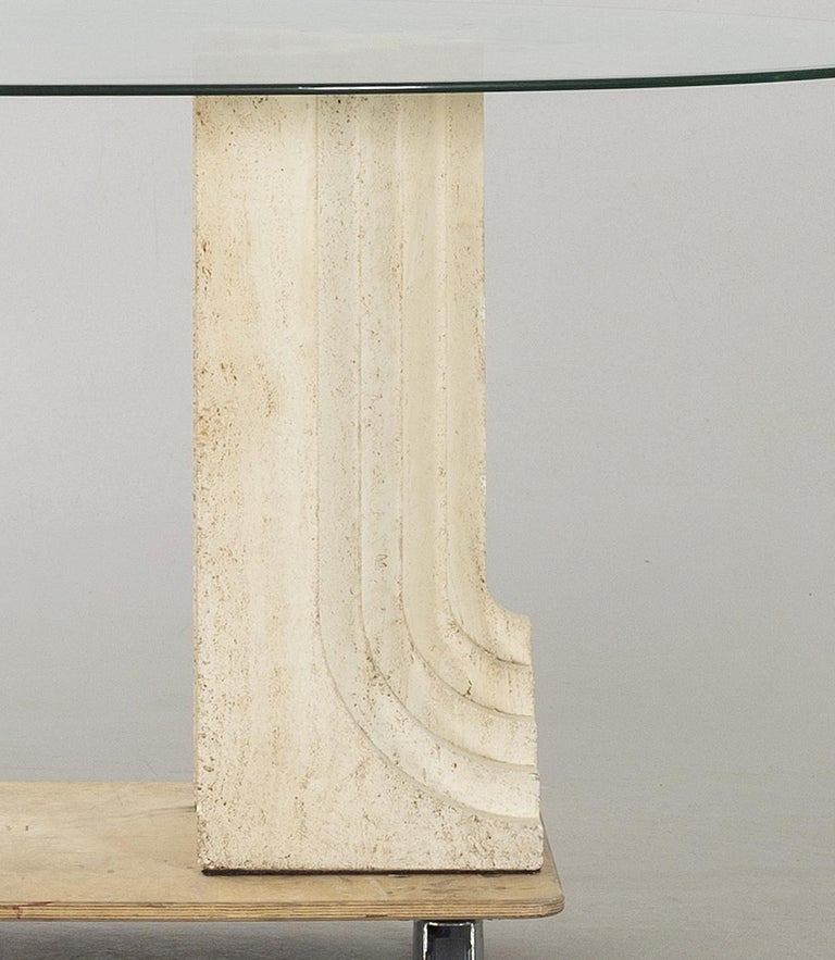 Carlo Scarpa Oval table clear glass and beige open travertine base Italy 1970
