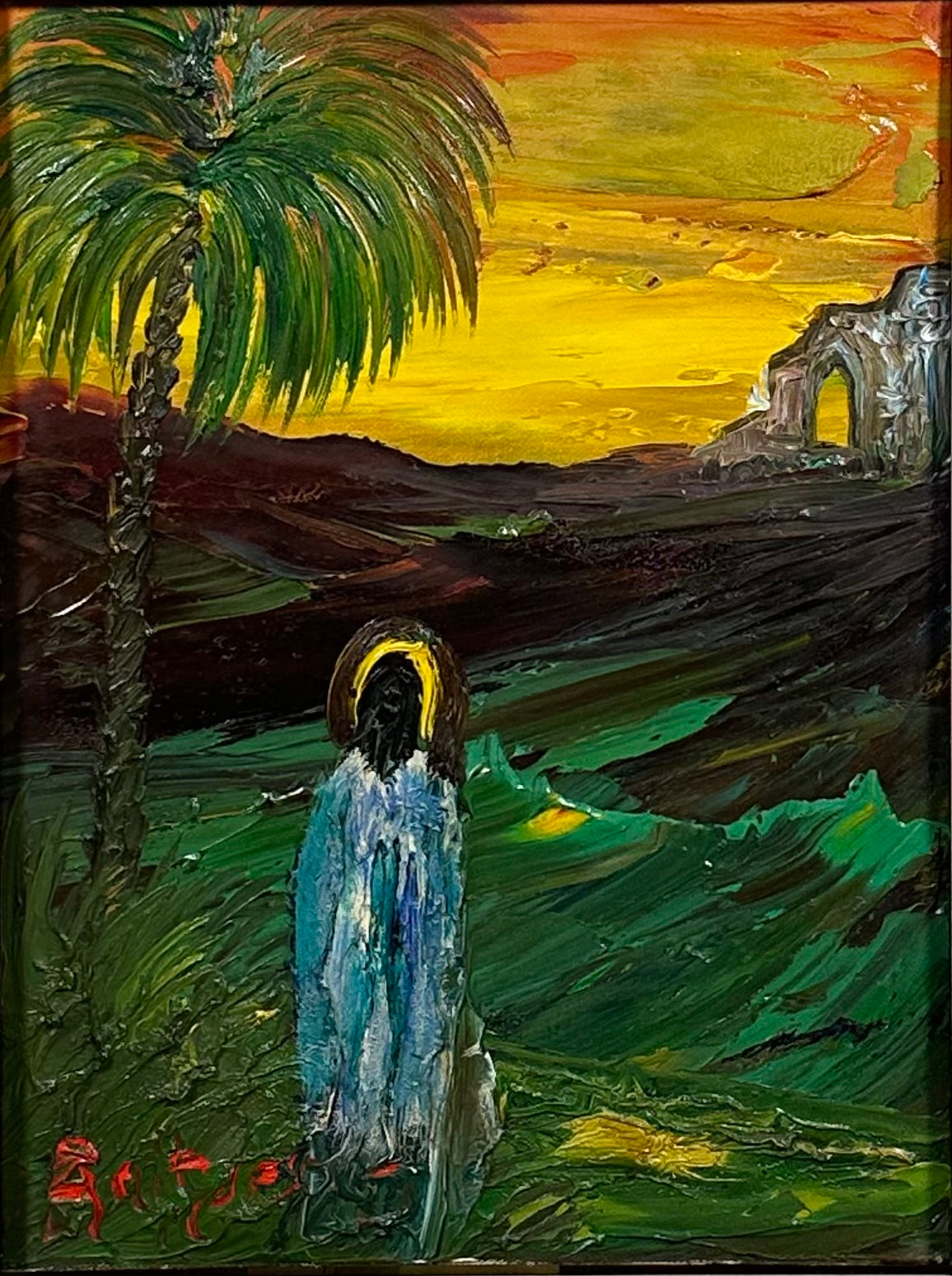 Veikko Aaltona, painting Figure by a palm tree Signed