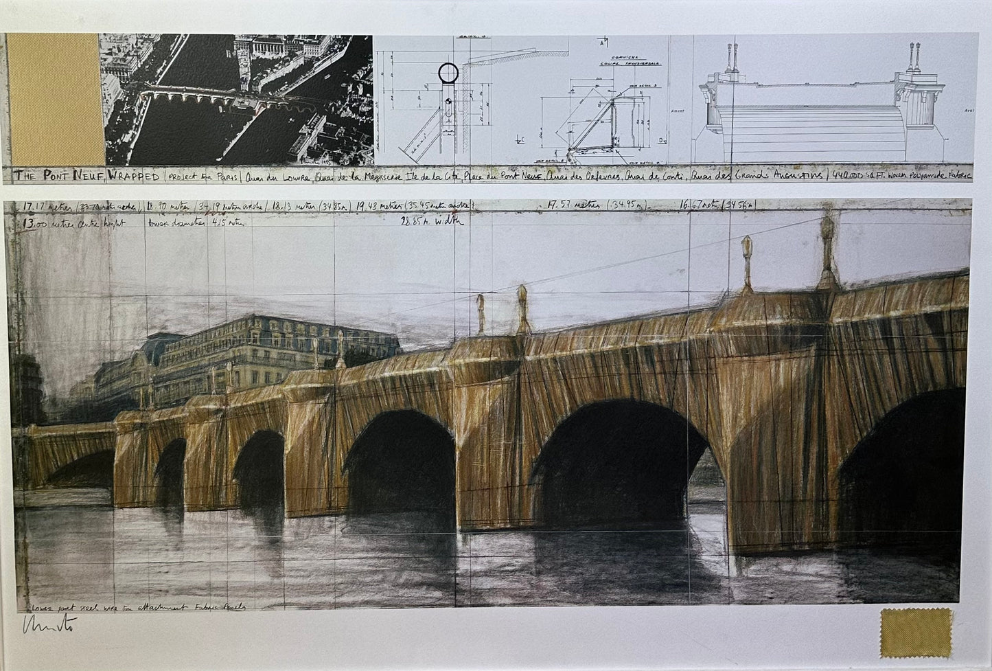 Christo The Pont Neuf Wrapped mixed media glue original fabric hand signed