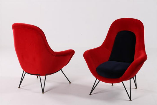 Lounge Chairs by Lenzi Italy a pair on Metal and Brass Base, 1950s