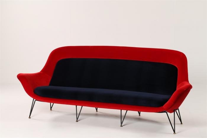 Sofa by Lenzi velvet on metal and brass base Italy 1950s