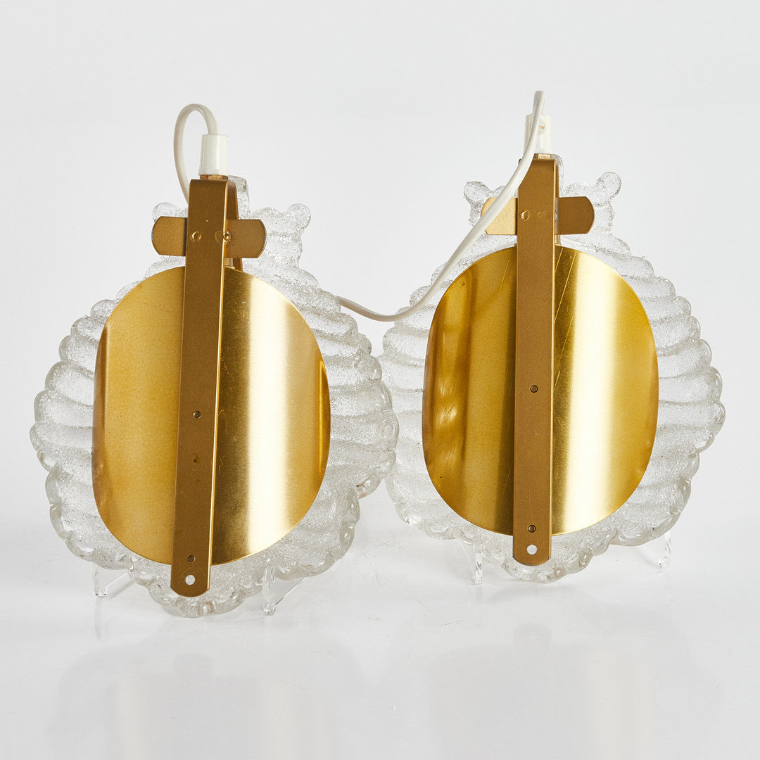 Orrefors wall lights a pair glass and brass Sweden 1960