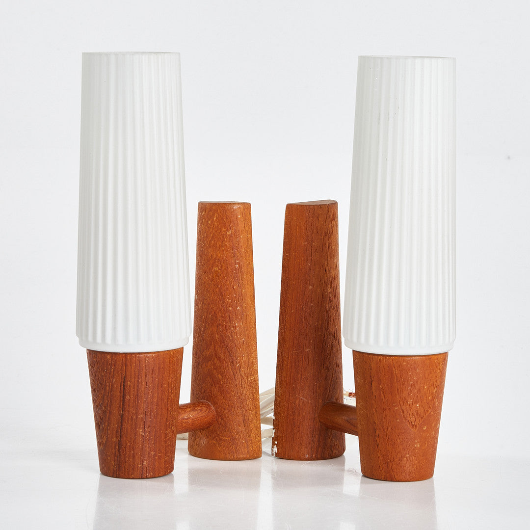 Sconces Teak and Glass anonymous  pair Sweden 1960