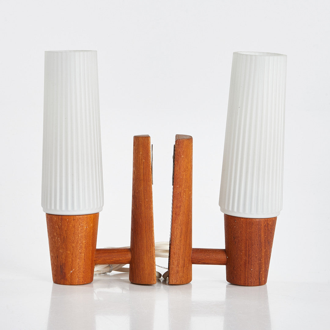 Sconces Teak and Glass anonymous  pair Sweden 1960