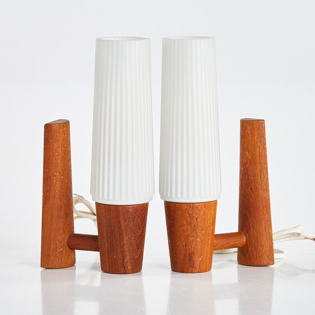 Sconces Teak and Glass anonymous  pair Sweden 1960