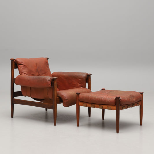 Eric Merthen Amiral Armchair with Pouf Rosewood  Ire Möbler, Sweden 1960